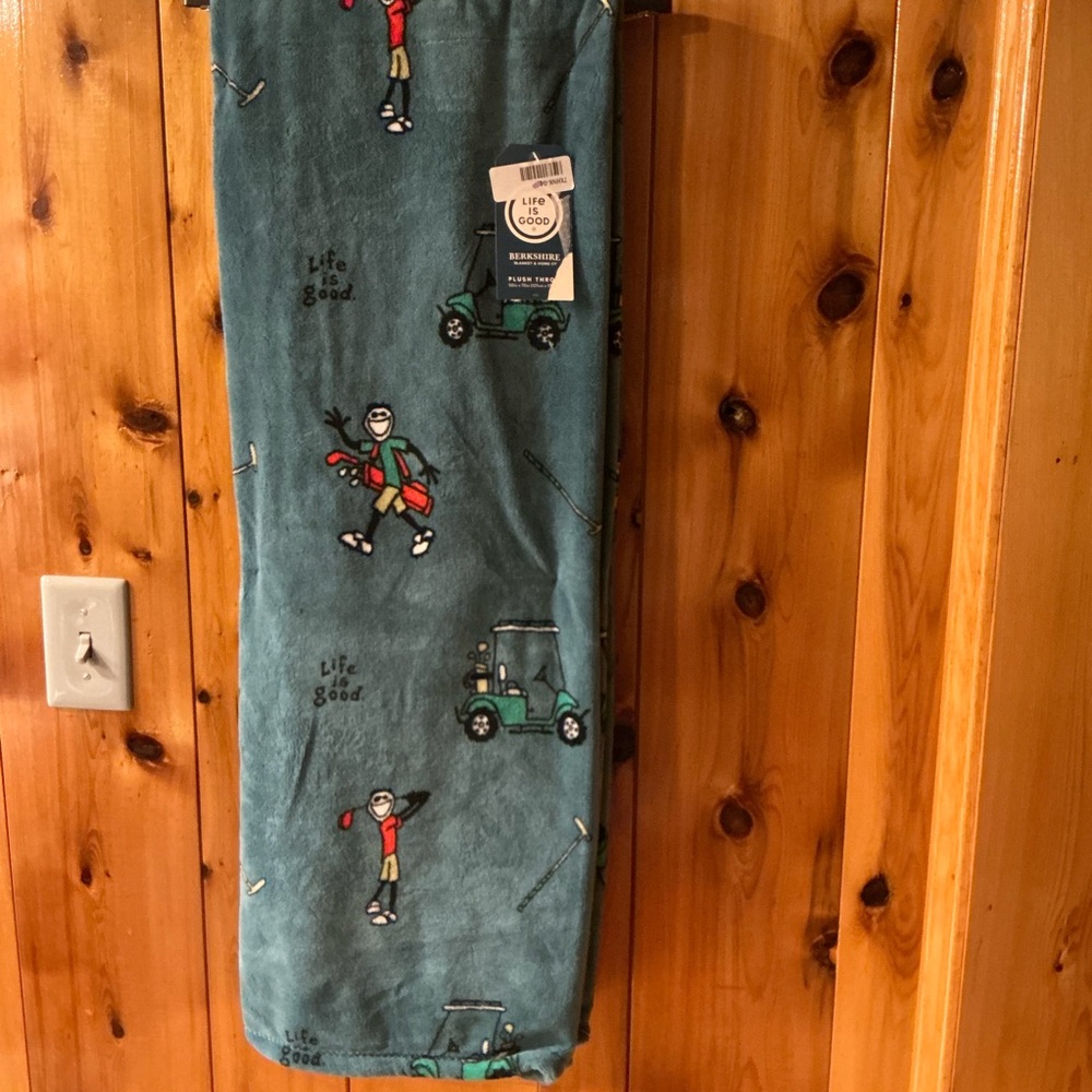Life is Good Golf Motif Fleece Throw Blanket - 350 gsm, 50x70”